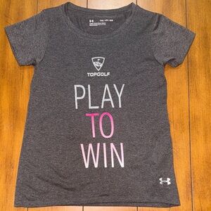 Under Armour Girls Gray Tee with Pink 'Play To Win' Graphic